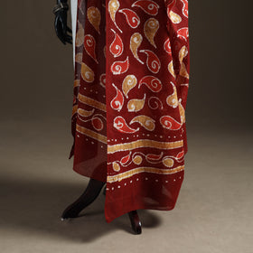 Maroon - hand batik print cotton dupatta 08 - handcrafted