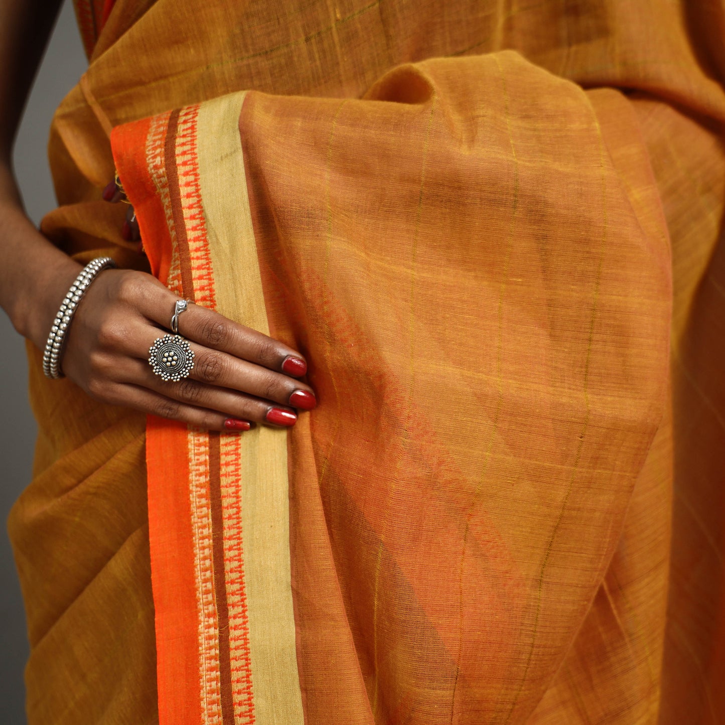 Orange - Turned Weft Circuit Cotton Handloom Saree 20