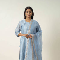 Blue - Elegant Linen Silk Handloom Plain Kurta Set 06