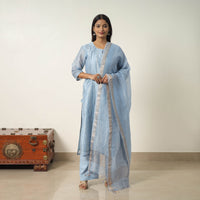 Blue - Elegant Linen Silk Handloom Plain Kurta Set 06