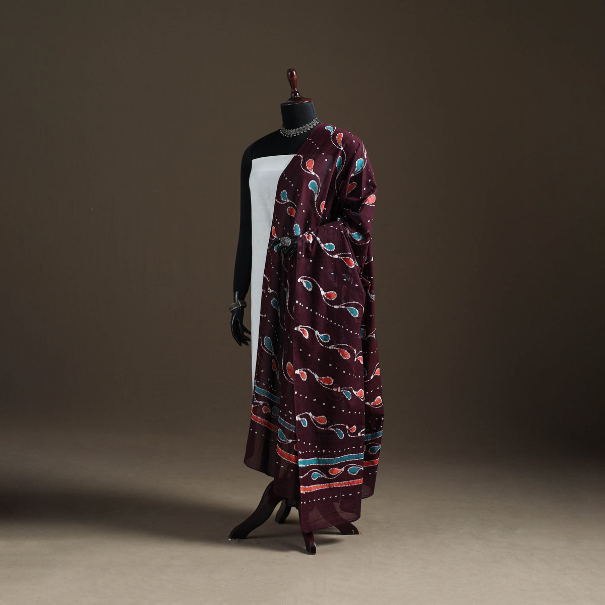 Brown - hand batik print cotton dupatta 19 - handcrafted
