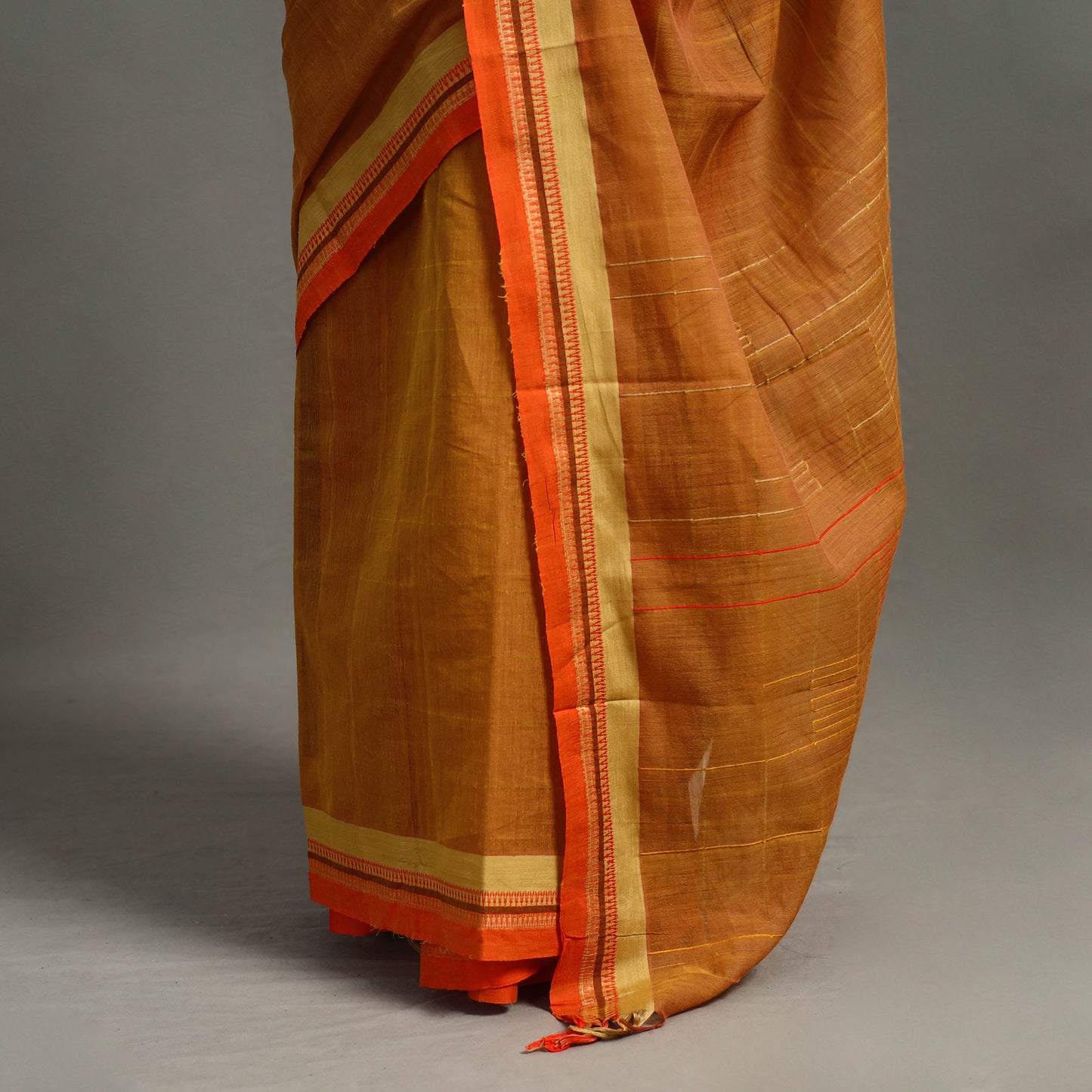 Orange - Turned Weft Circuit Cotton Handloom Saree 20