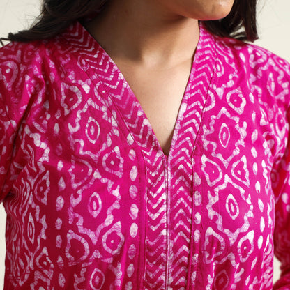 Pink - Batik Printed Cotton Kurta with Palazzo Set