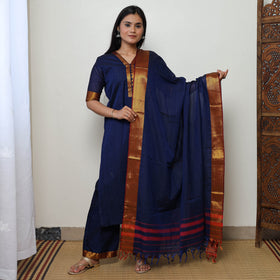 Blue - Dharwad Cotton Kurta with Palazzo & Dupatta Set 10