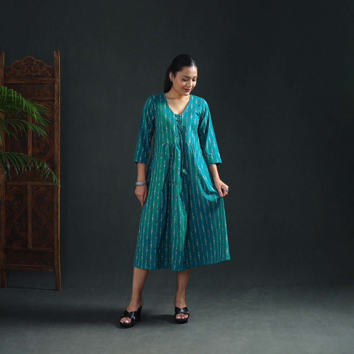Pochampally Ikat Cotton Flared Long Dress for Women 02