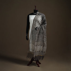 Brown - Pipad Hand Block Print Natural Dyed Kota Doria Cotton Dupatta 02