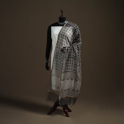 Brown - Pipad Hand Block Print Natural Dyed Kota Doria Cotton Dupatta 02