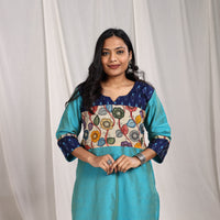 Aashvi Slub Silk Straight Plain Kurta with Patchwork