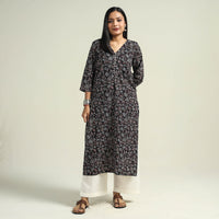 Black with Jaal - Ajrakh Hand Block Printed Cotton Straight Kurta