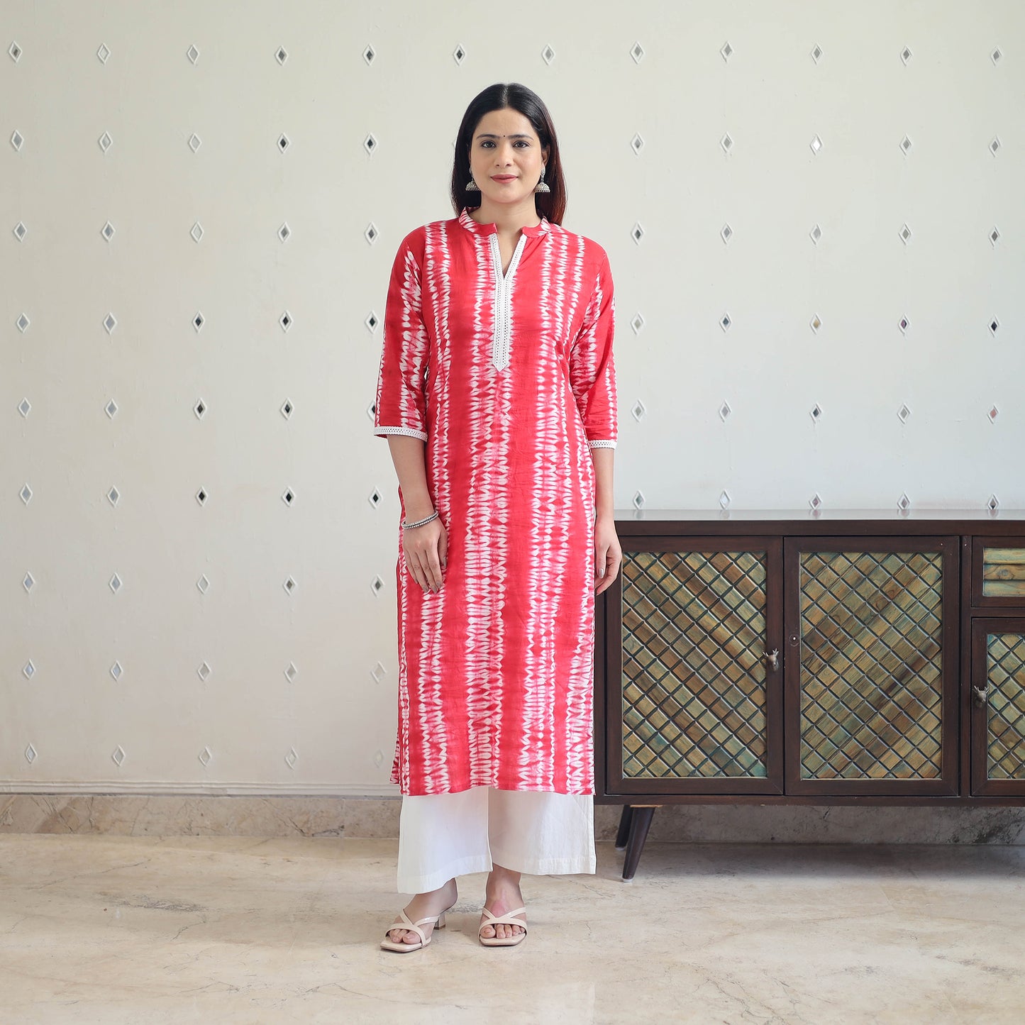 Red - Tie & Dye Cotton Straight Shibori Kurta 12