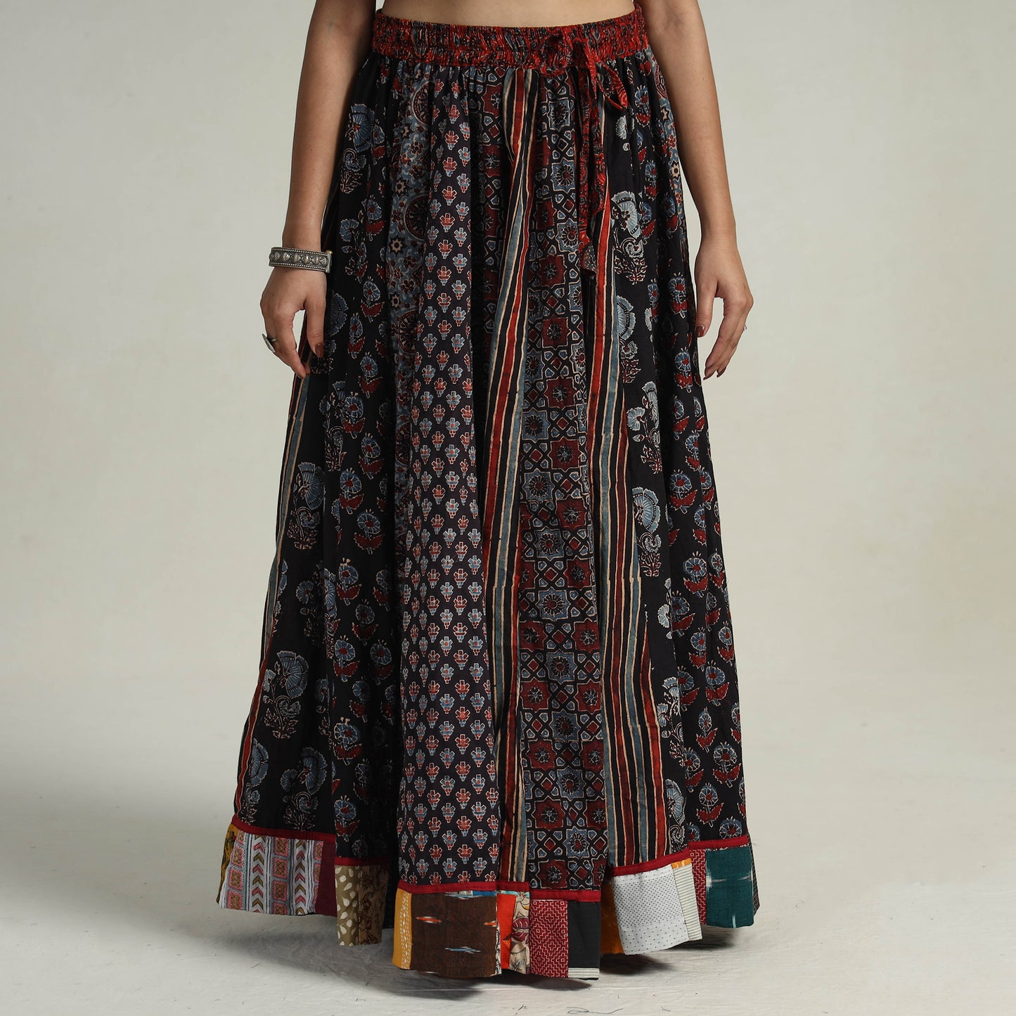 Multicolor - Kutch Block Printed 24 Kali Cotton Long Skirt 27