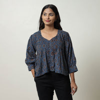 Blue - Ajrakh Block Printed Cotton Crop Top 01