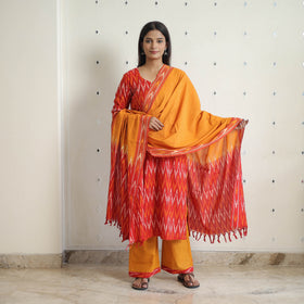 Red - Handloom Cotton Pochampally Ikat Kurta Set 24