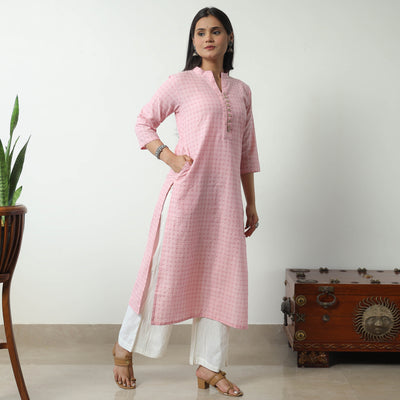 Pink - Jacquard Cotton Straight Kurta 09