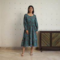 Green - Block Printed Cotton Fit & Flare Jahota Dress 04