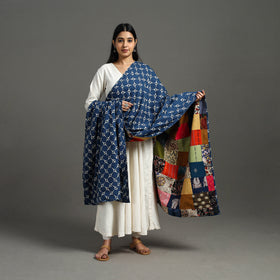 Multicolor - indigo cotton reversible patchwork dupatta 18