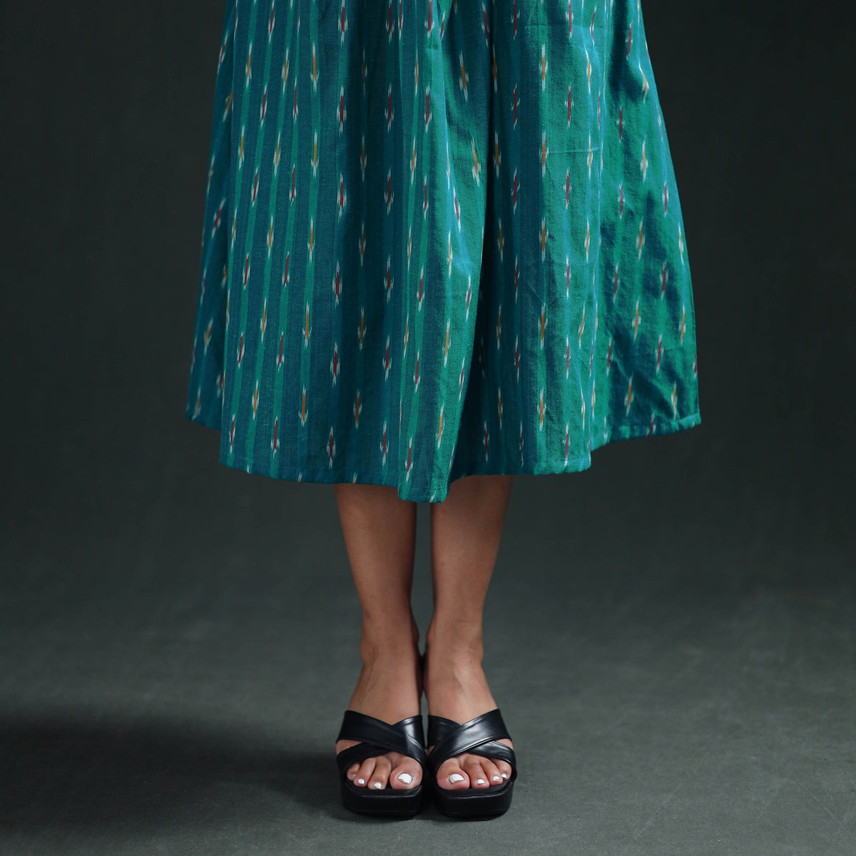 Pochampally Ikat Cotton Flared Long Dress for Women 02