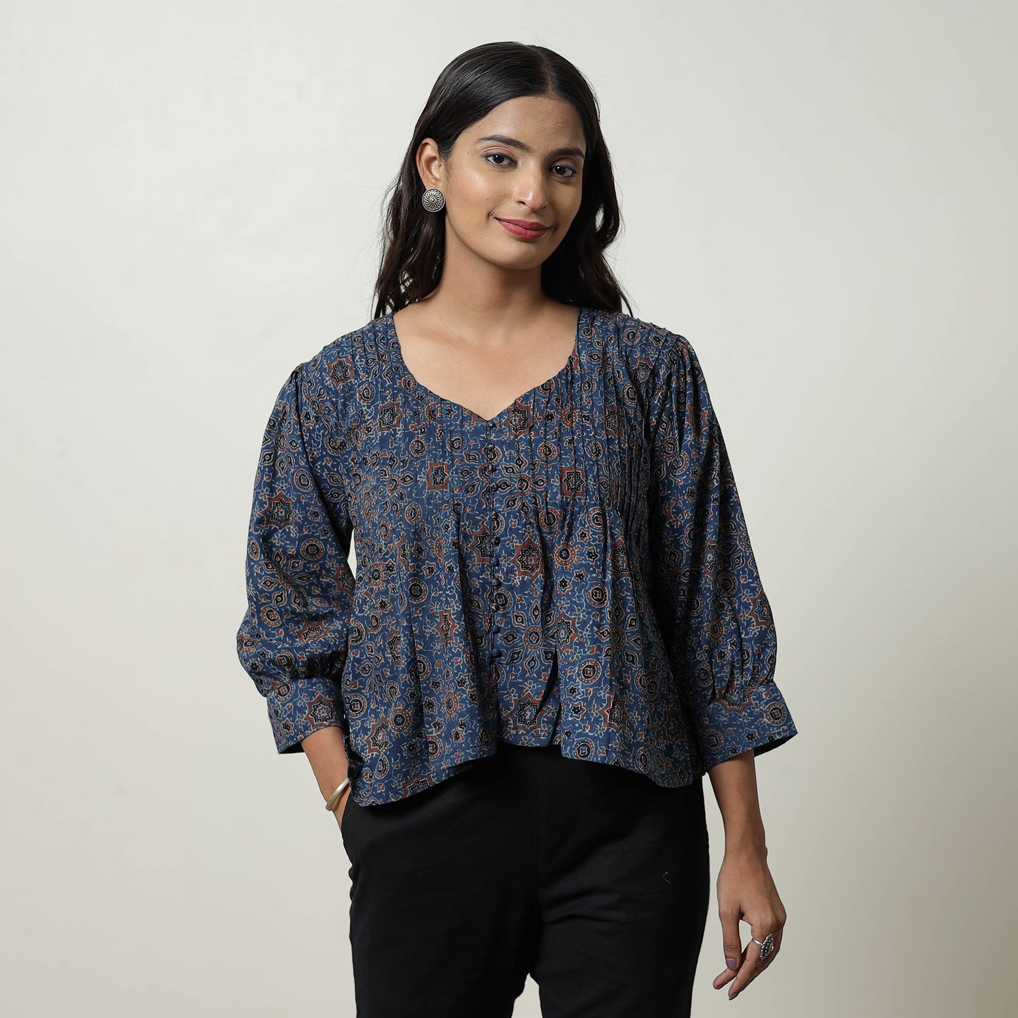 Blue - Ajrakh Block Printed Cotton Crop Top 01