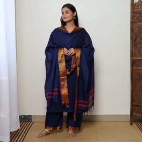 Blue - Dharwad Cotton Kurta with Palazzo & Dupatta Set 10