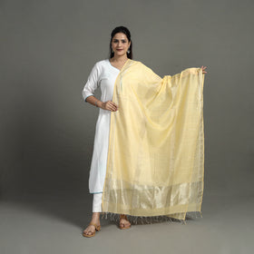 Yellow - handloom silk cotton zari work maheshwari dupatta