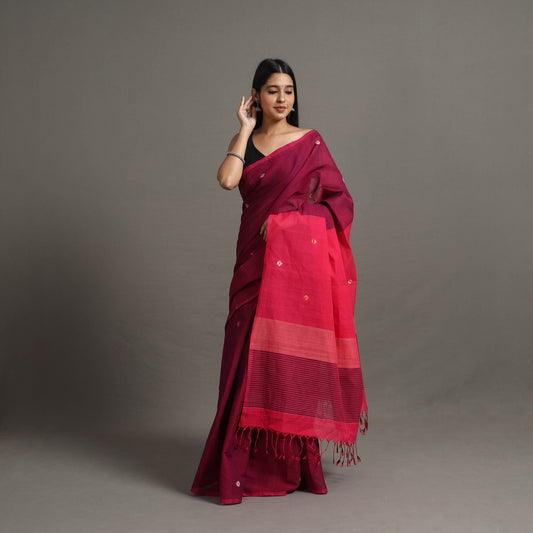 Maroon - Twinkle Jamdani Cotton Handloom Saree 76