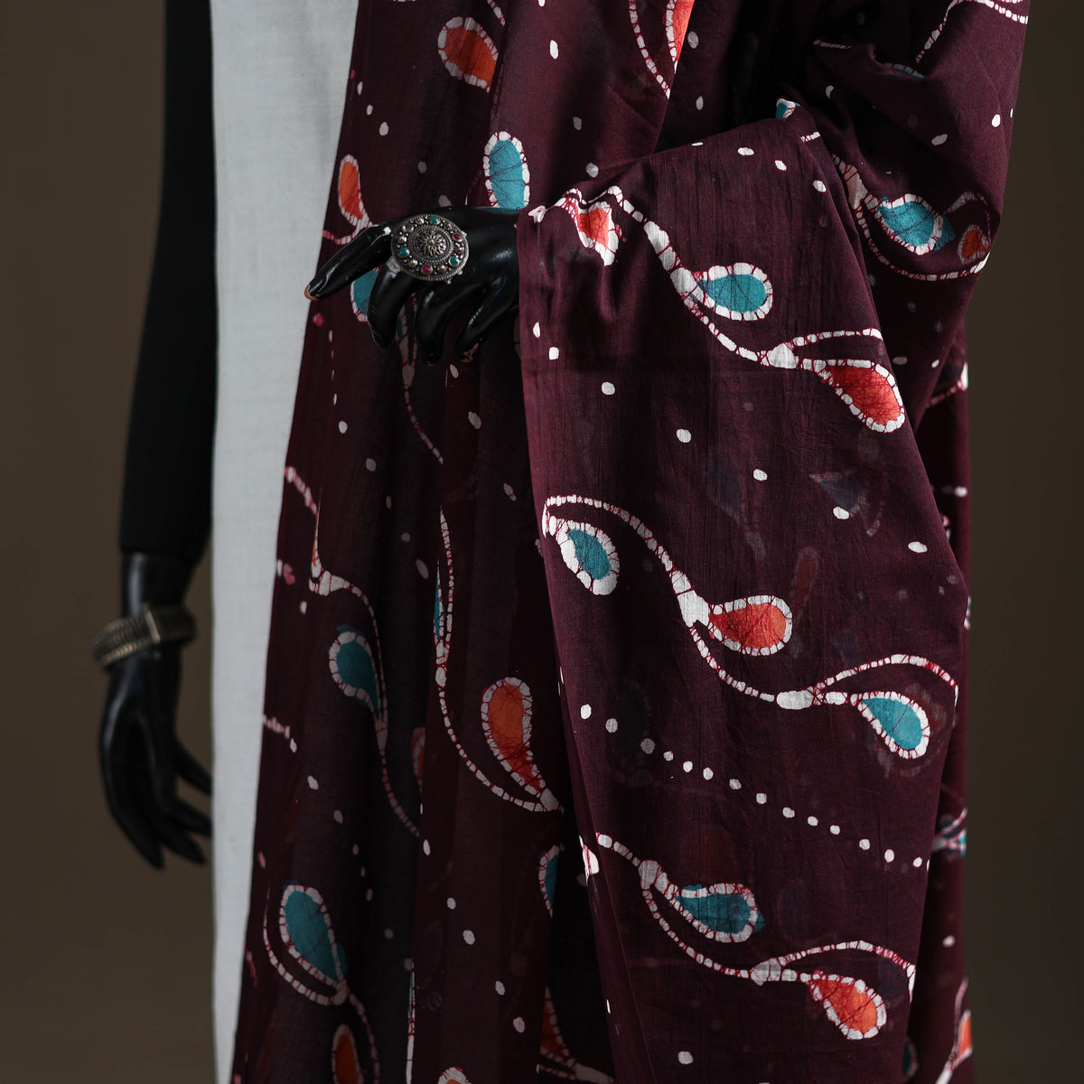 Brown - hand batik print cotton dupatta 19 - handcrafted