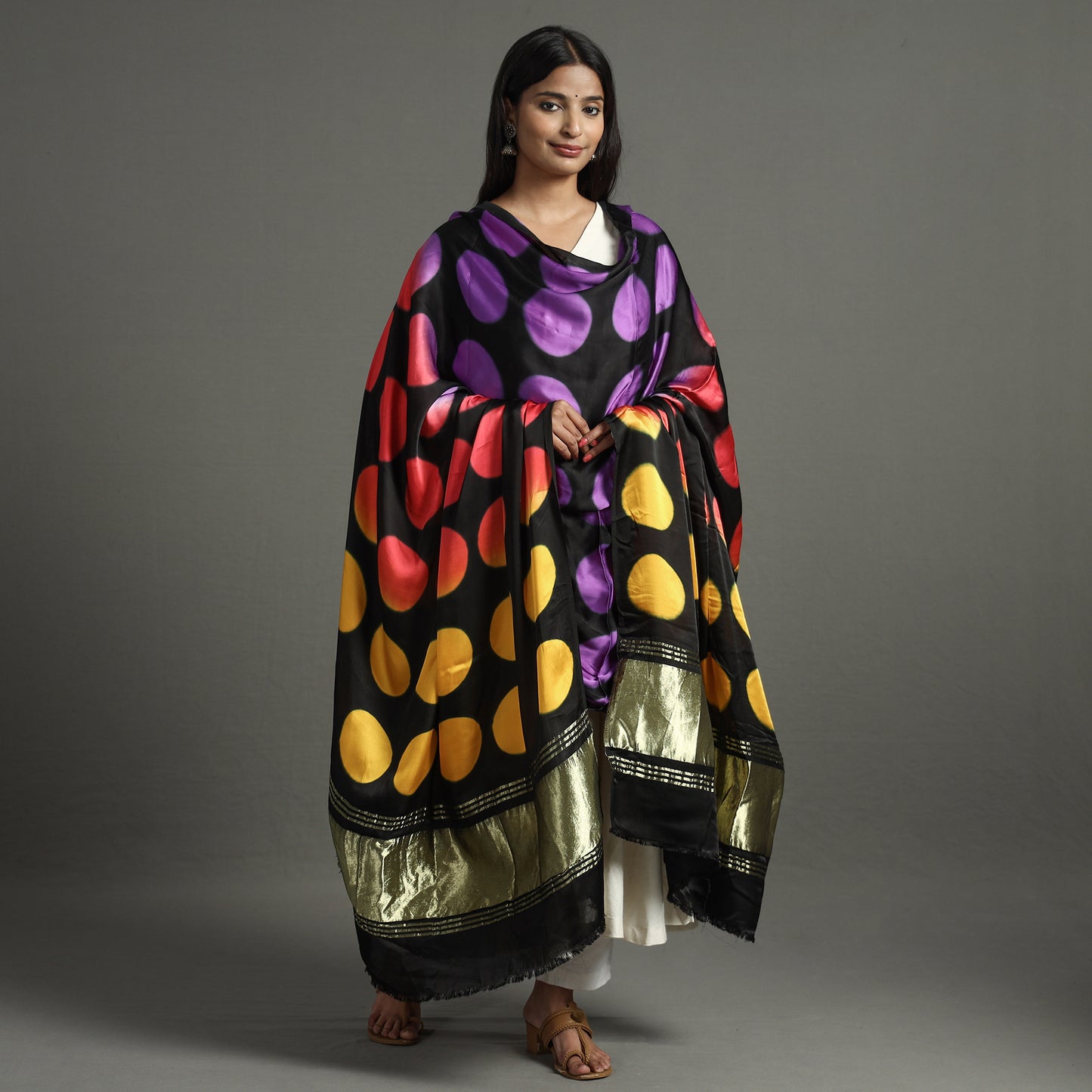 Multicolor - Shibori Clamp Dyed Modal Silk Dupatta with Zari Border 25