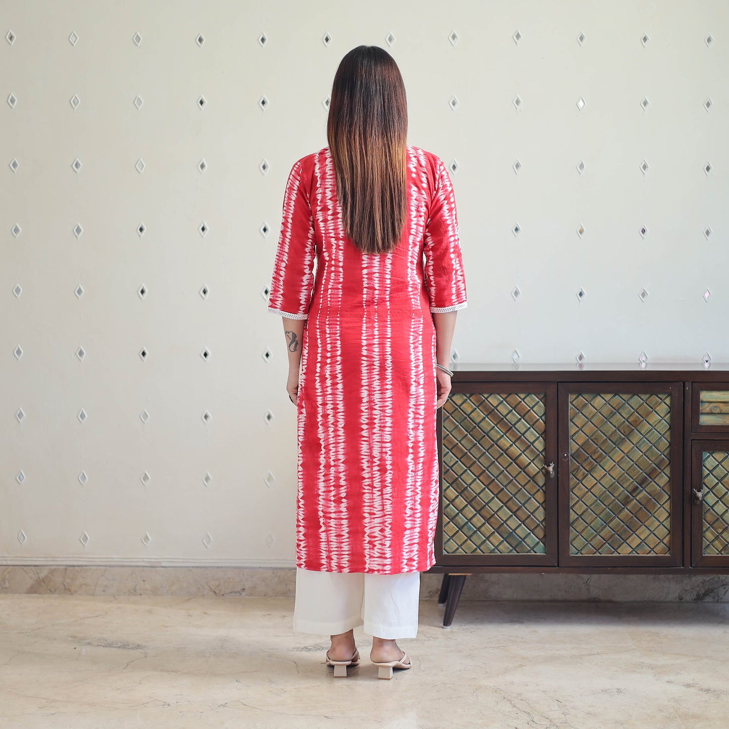 Red - Tie & Dye Cotton Straight Shibori Kurta 12