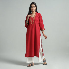 Red - Dharwad Cotton Straight Kurta
