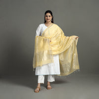 Yellow - Handloom Silk Cotton Zari Work Maheshwari Dupatta 18