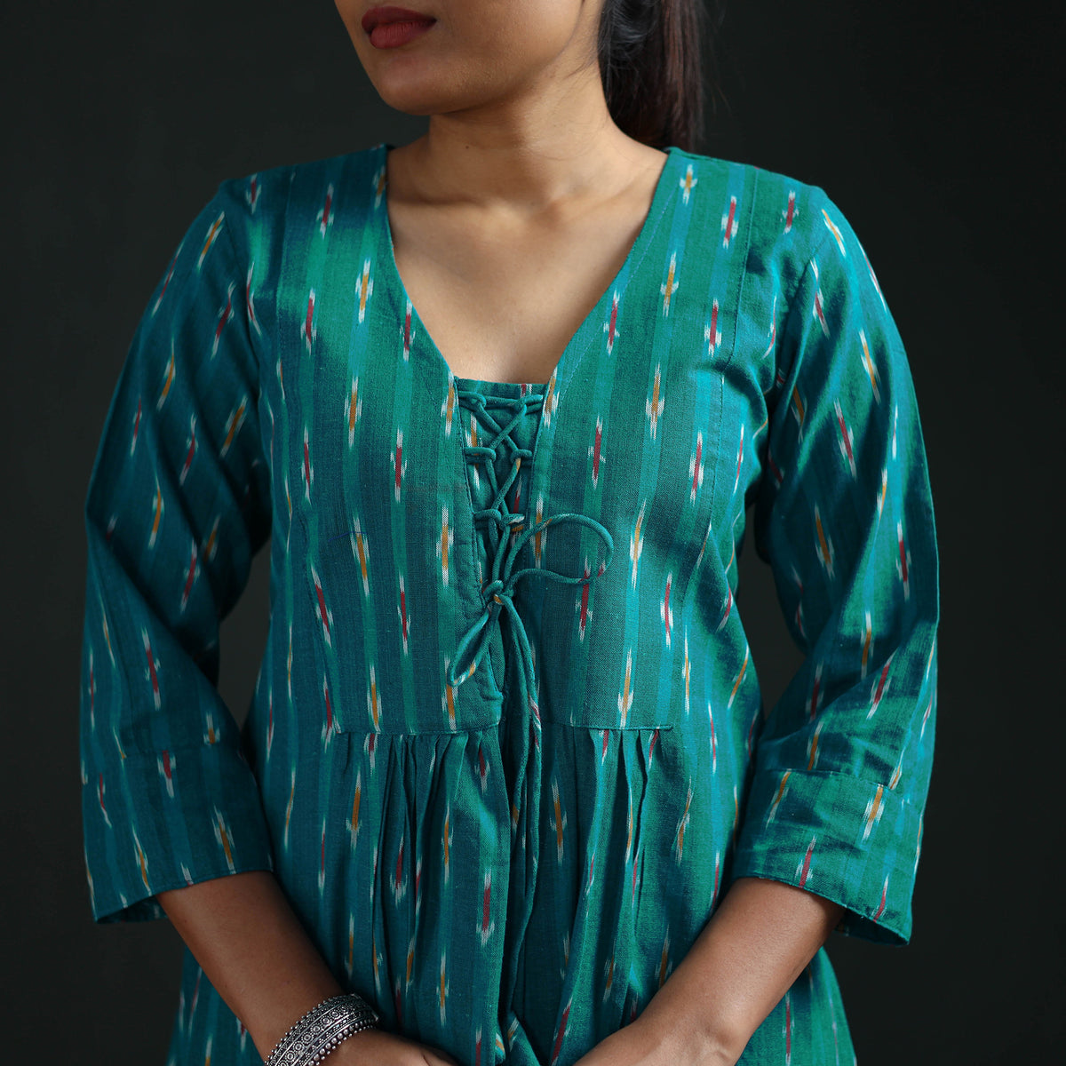 Pochampally Ikat Cotton Flared Long Dress for Women 02