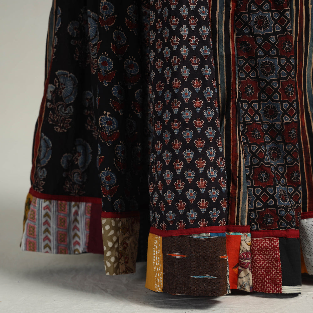 Multicolor - Kutch Block Printed 24 Kali Cotton Long Skirt 27