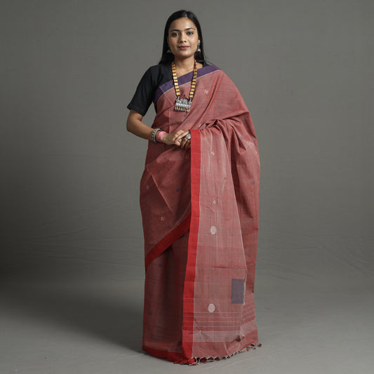 Maroon - Srikakulam Jamdani Handspun Handloom Cotton Saree 24