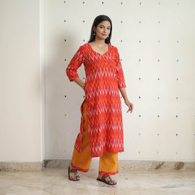 Red - Handloom Cotton Pochampally Ikat Kurta Set 24