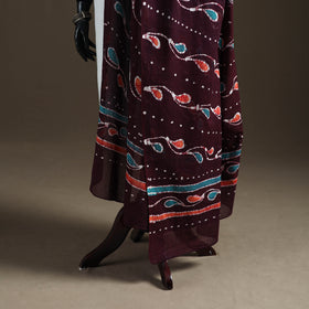Brown - hand batik print cotton dupatta 19 - handcrafted