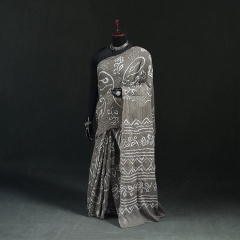 Grey - Kutch Bandhani Tie-Dye Cotton Saree 70