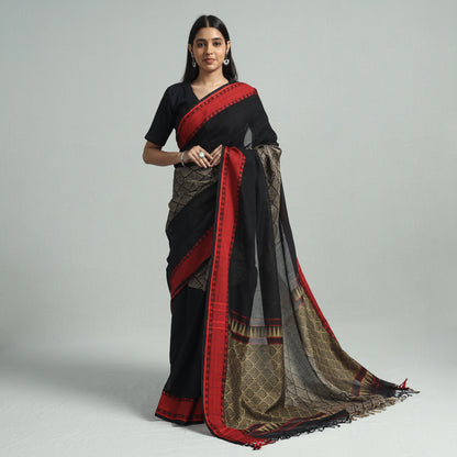 Black - Bengal Jamdani Handloom Pure Cotton Saree