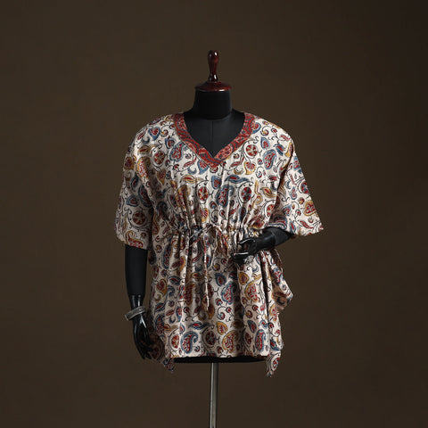Natural Dyed Hand Block Kalamkari Print Gota Work Cotton Kaftan (Medium) 102