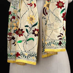 Beige - Ranihati Chanderi Silk Hand Embroidered Stole 39