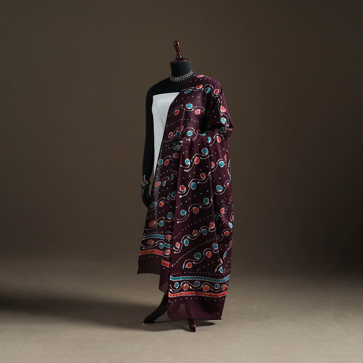 Brown - Hand Batik Print Cotton Dupatta 21