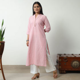 Pink - Jacquard Cotton Straight Kurta 09