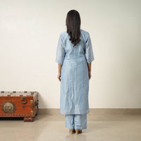 Blue - Elegant Linen Silk Handloom Plain Kurta Set 06