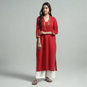 Red - Dharwad Cotton Straight Kurta