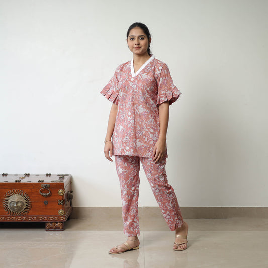 Peach - Block Printed Cotton Sanganeri Co-Ord Set 03