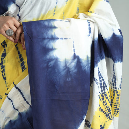 Multicolor - Shibori Tie-Dye Cotton Saree with Blouse Piece 04