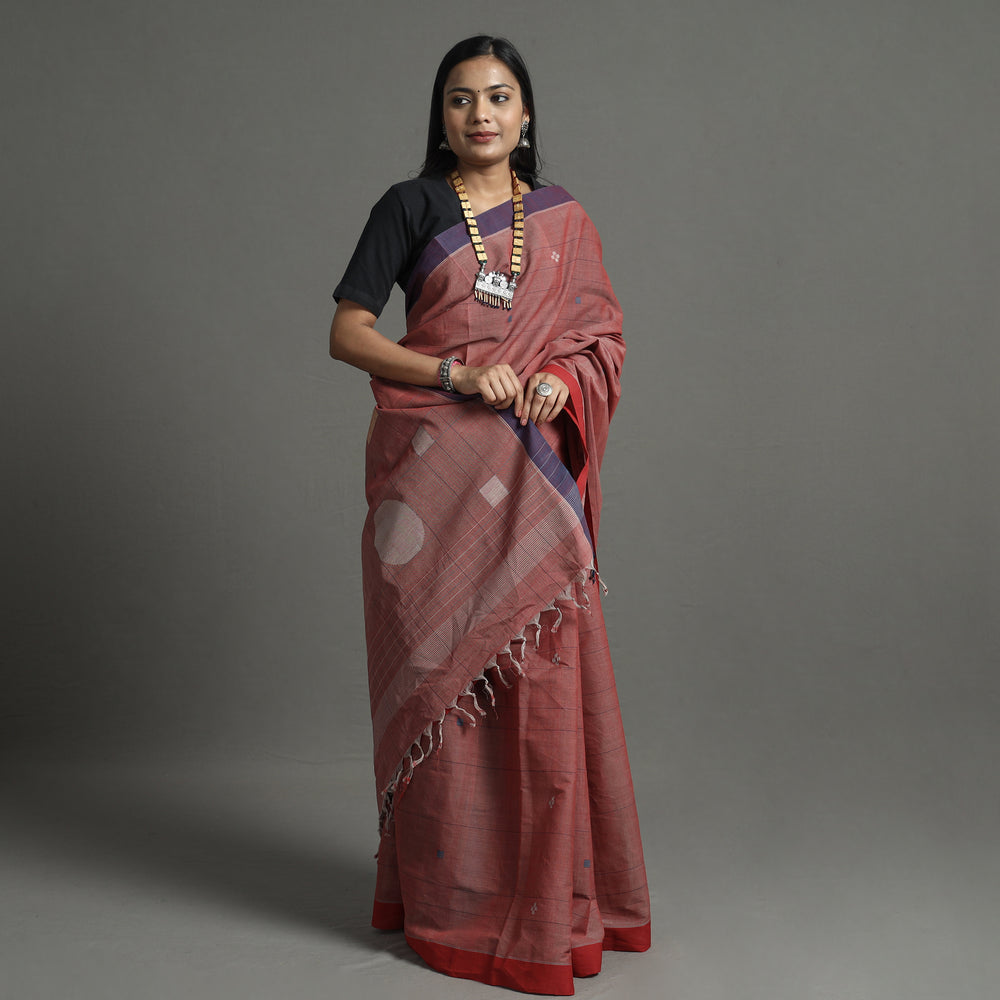 Maroon - Srikakulam Jamdani Handspun Handloom Cotton Saree 24