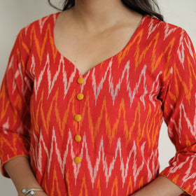Red - Handloom Cotton Pochampally Ikat Kurta Set 24