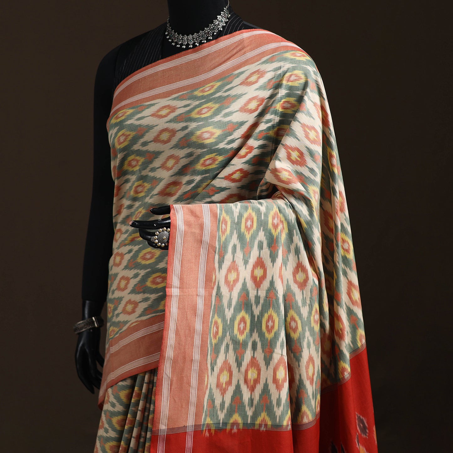 Pochampally Ikat Weave Mercerised Cotton Saree 21