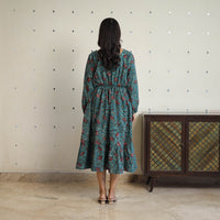 Green - Block Printed Cotton Fit & Flare Jahota Dress 04