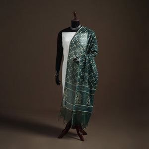 Green - Pipad Hand Block Print Natural Dyed Kota Doria Cotton Dupatta 01